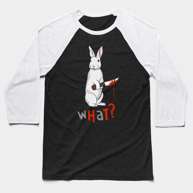 Killer Bunny Rabbit with Knife Baseball T-Shirt by Dibble Dabble Designs